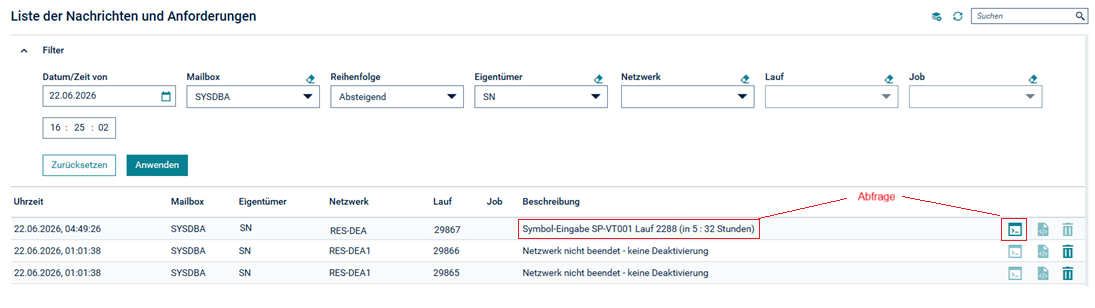 Zeige Nachrichten - Beispiel f&uuml;r Symbolabfrage