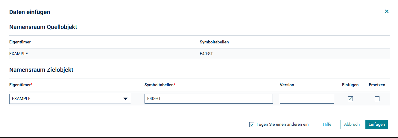 Daten einf&uuml;gen Symboltabellen