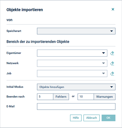 Objekte importieren, Neuer Import