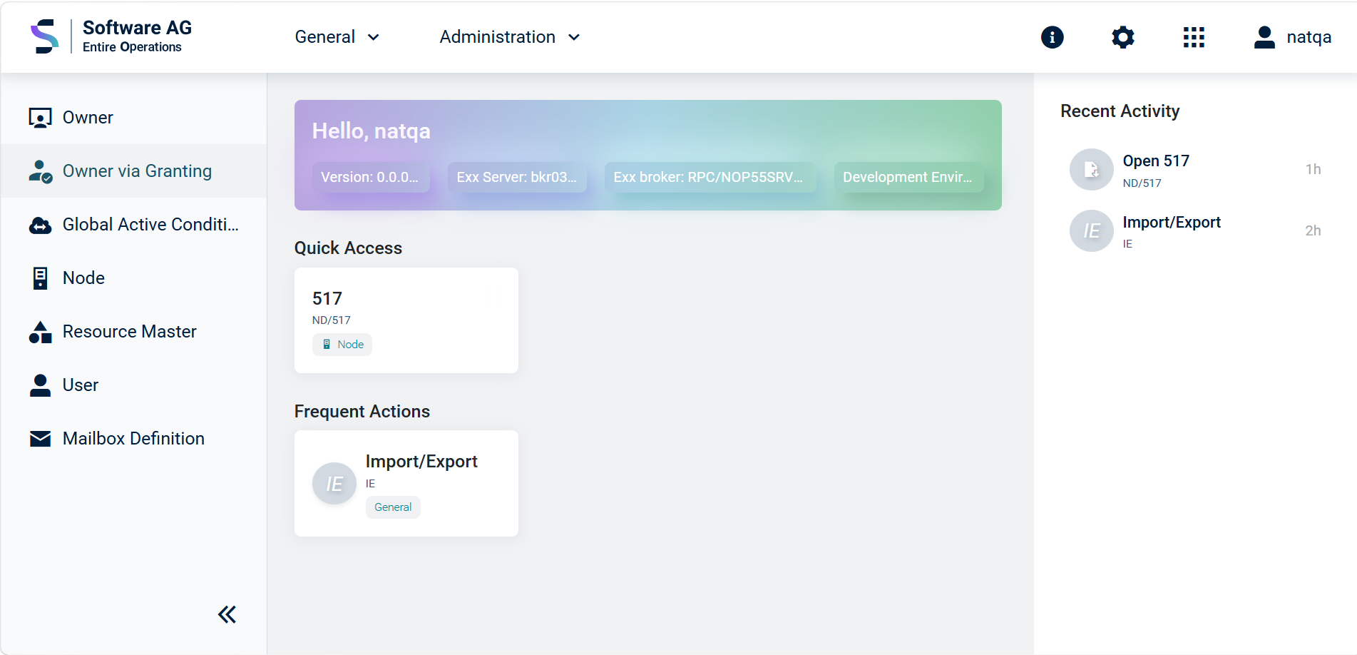 Entire Operations Web Client-Start-Page (Main Menu)