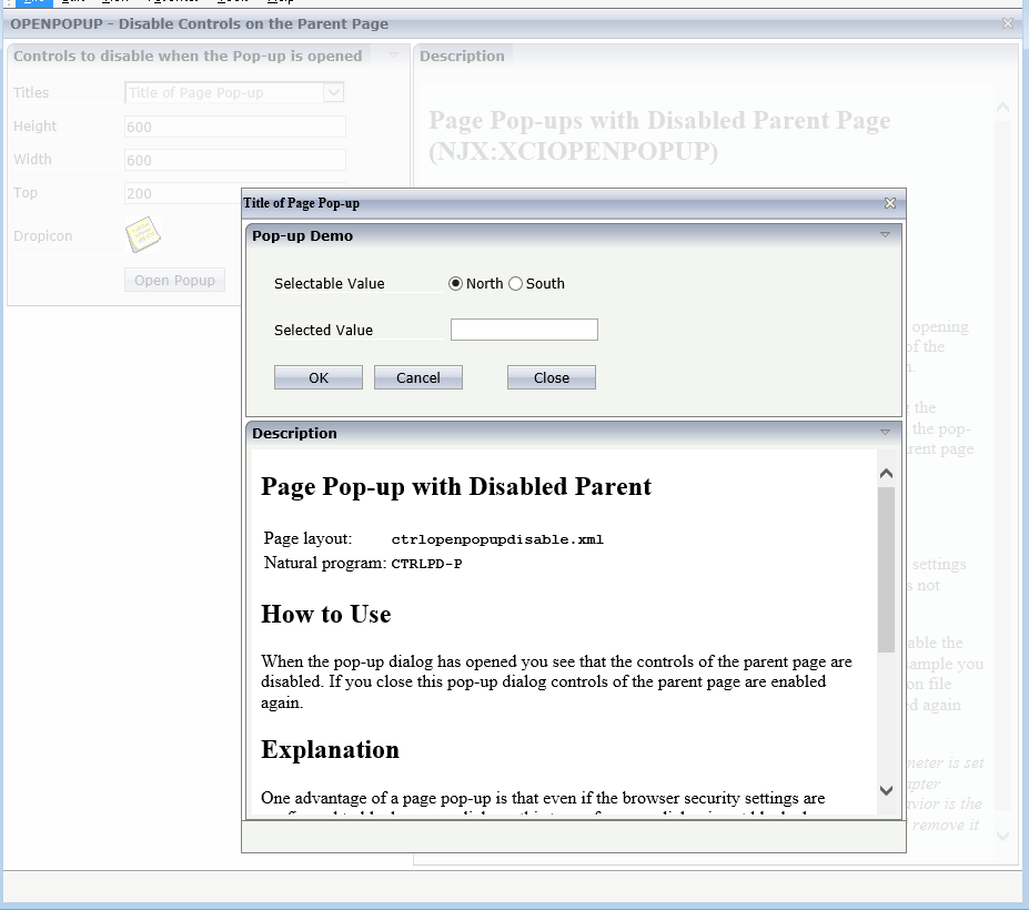 Page pop-up with disabled parent page