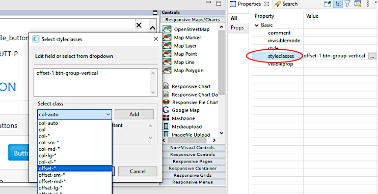 style classes for a control as drop-down in the Properties view of the                     Layout Painter.