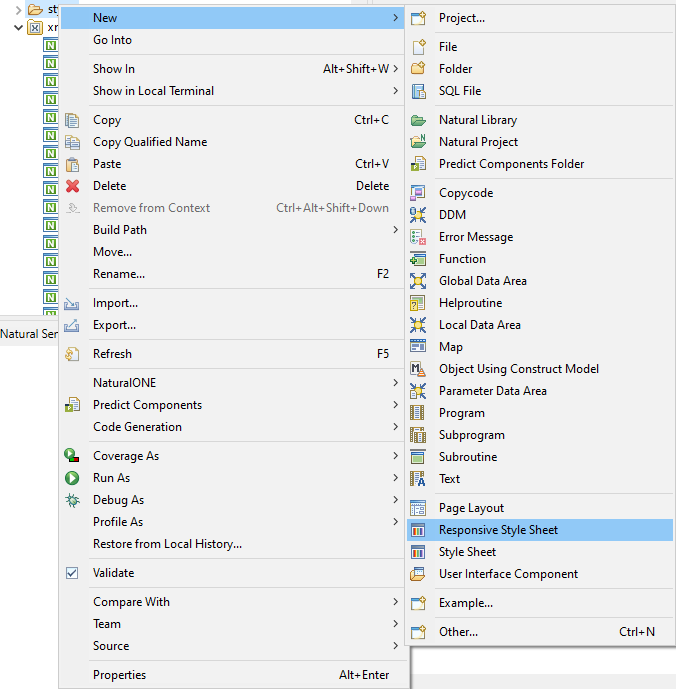 NaturalONE, context menu, select “New/Responsive Style Sheet” 