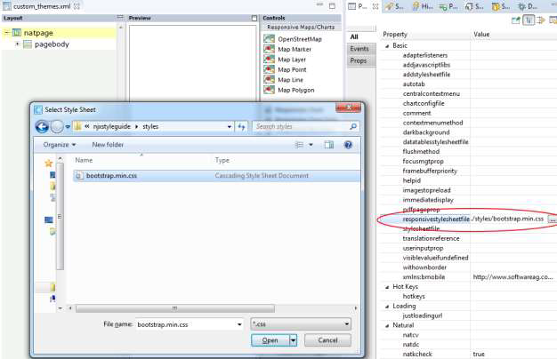 responsivestylesheetfile property in the NATPAGE to set your Bootstrap theme