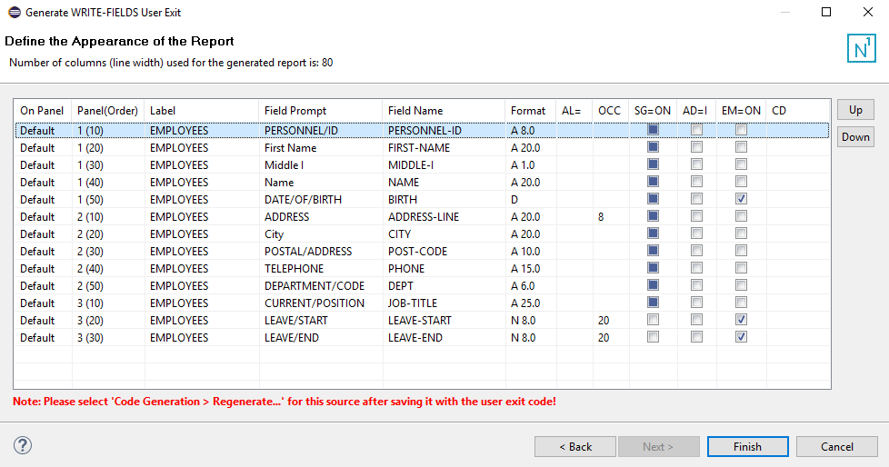 The Enter Default Parameters window which prompts you to specify the statement type, size, and spacing of the report.