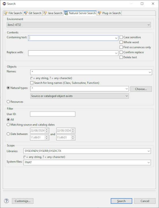 Server Search: Display the Natural Server Search Tab