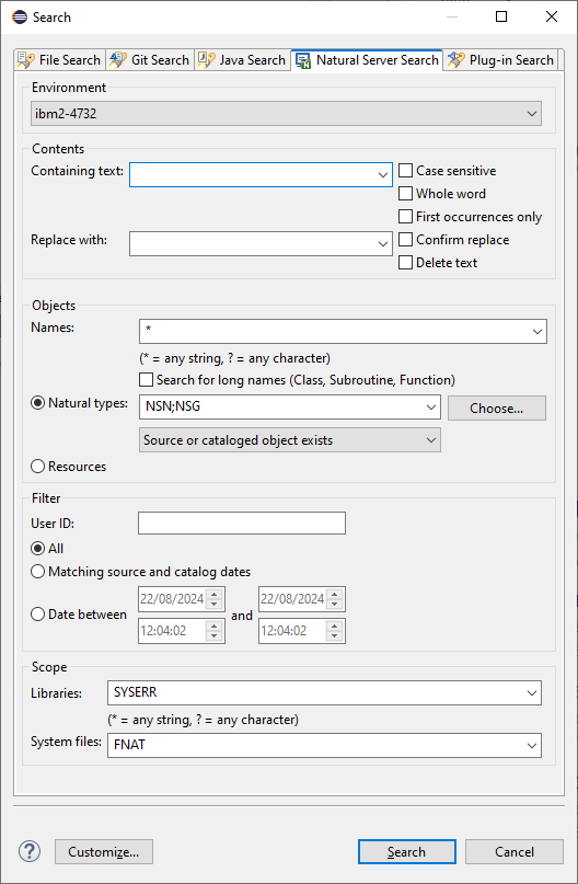 Server Search: Display the Natural Server Search Tab
