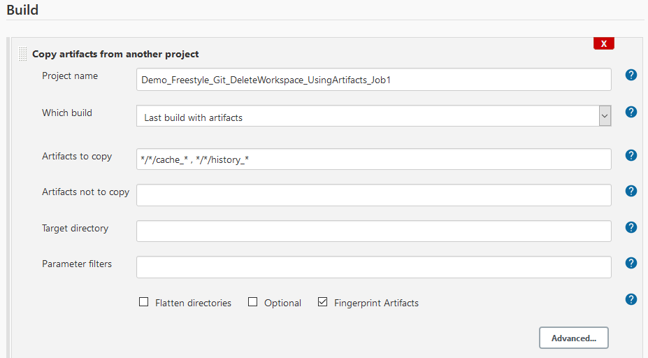 copy artifacts from another project