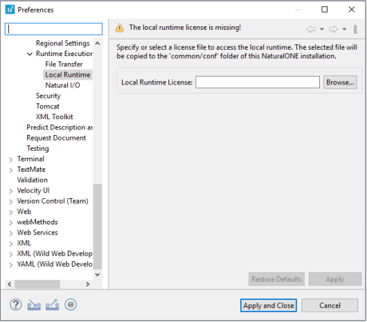 Natural preferences local runtime license