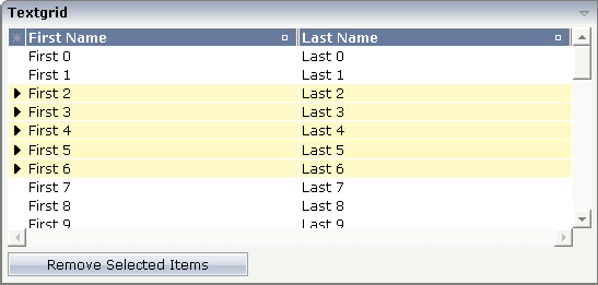 Textgrid with button for removing selected lines