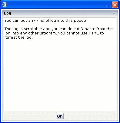 Example of a Log pop-up