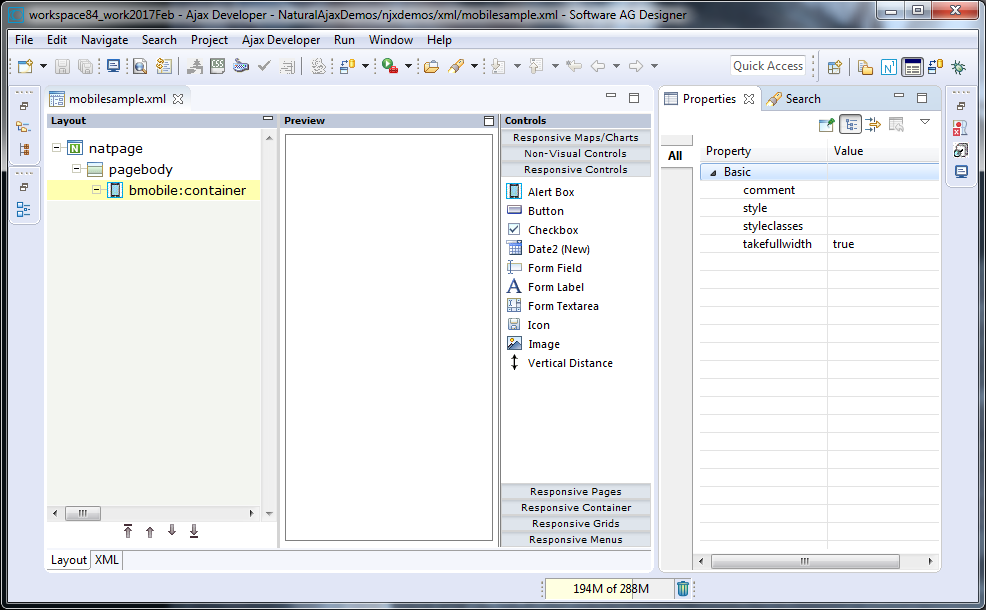 bmobile:container Properties