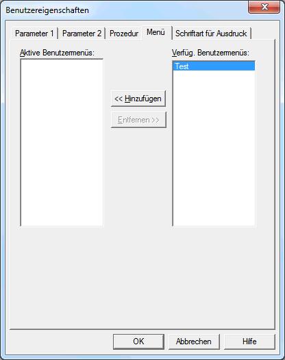 Benutzereigenschaften - Men&uuml;