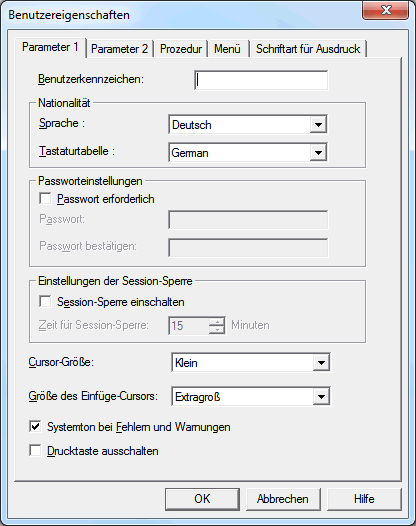 Benutzereigenschaften - Parameter 1