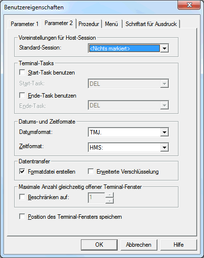 Benutzereigenschaften - Parameter 2