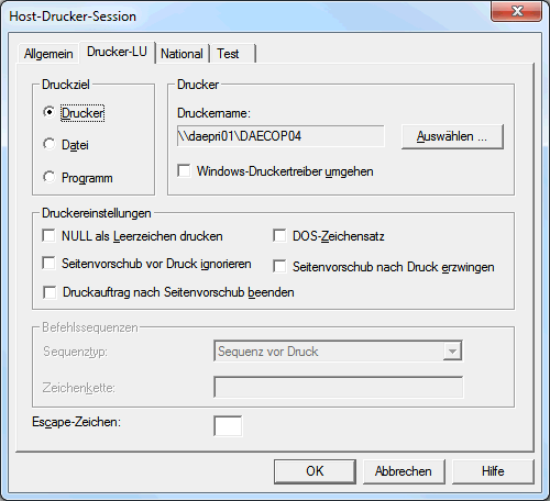 Host-Drucker-Session - Drucker-LU