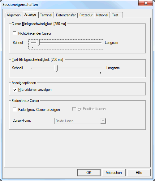 Session-Eigenschaften - Anzeige (f&uuml;r BS2000-Typen)