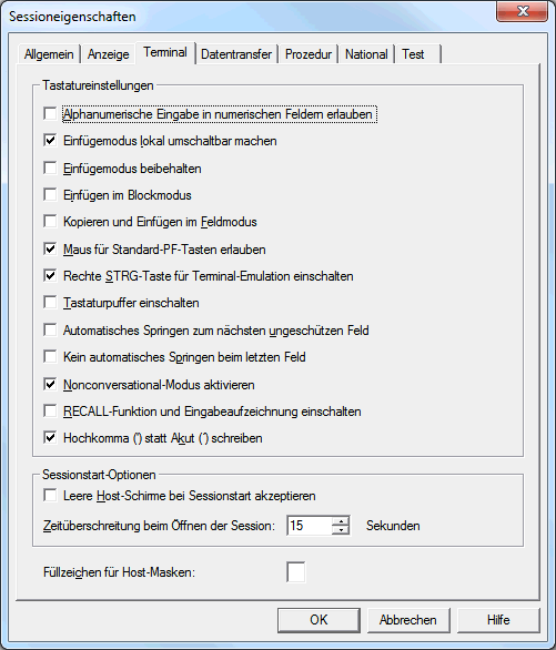 Session-Eigenschaften - Terminal (f&uuml;r alle Session-Typen au&szlig;er VT)