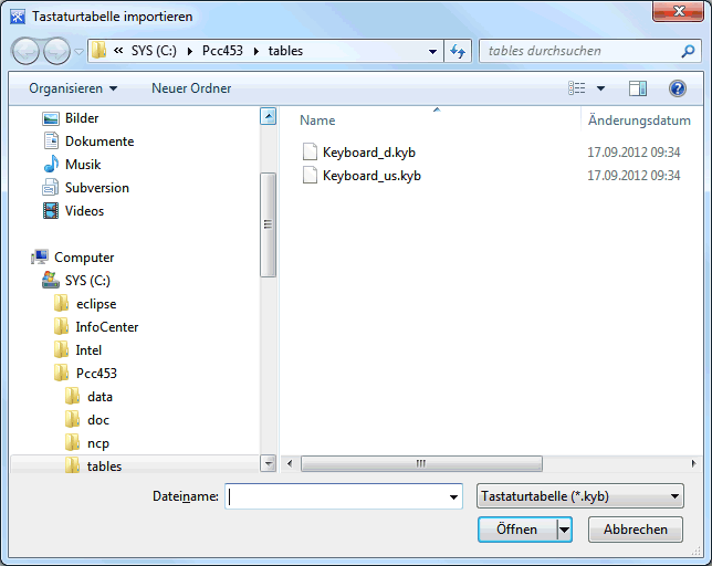 Physische Tastaturtabelle importieren
