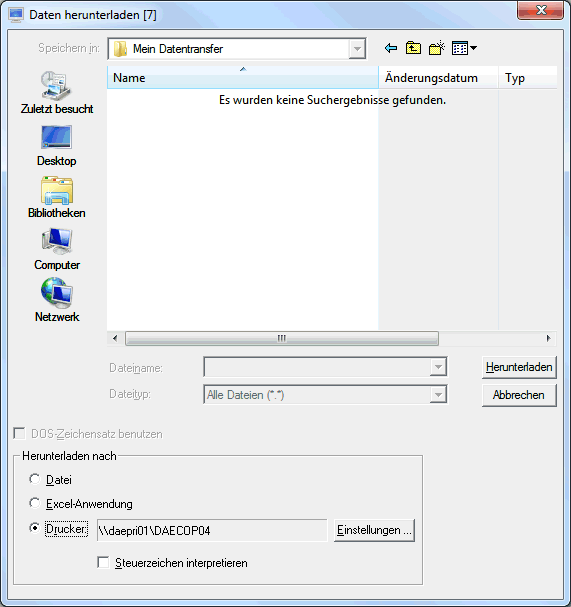 Daten auf einen Drucker herunterladen
