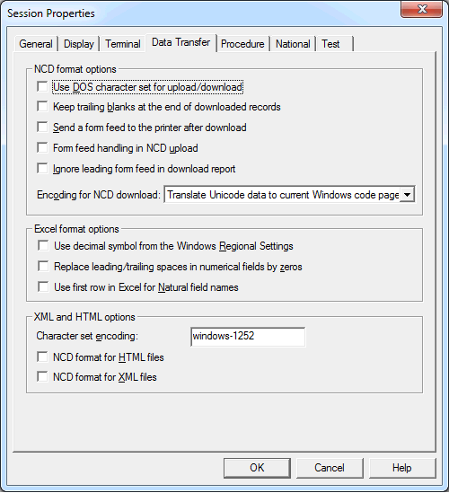 Session Properties - Data Transfer