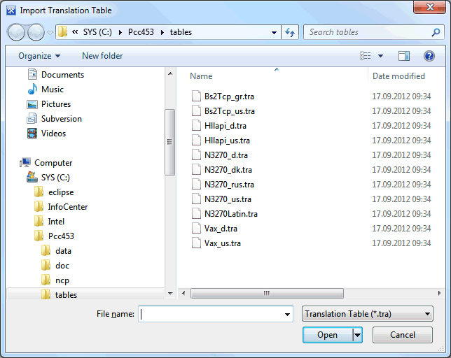 Import Translation Table