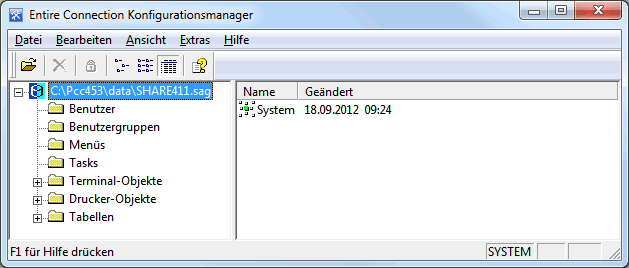 Anwendungsfenster f&uuml;r Konfigurationsmanager