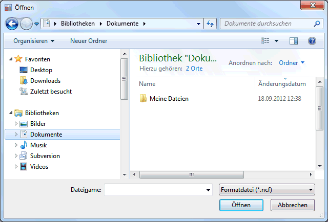 Formatdatei &ouml;ffnen
