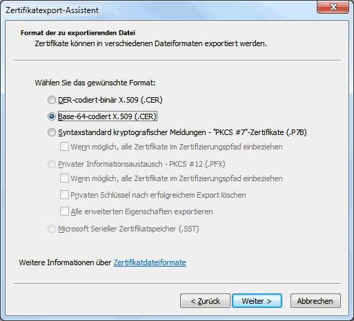 Zertifikatsexport-Assistent