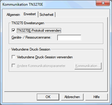 Kommunikation TN3270(E) f&uuml;r Anzeige-Sessions - Erweitert