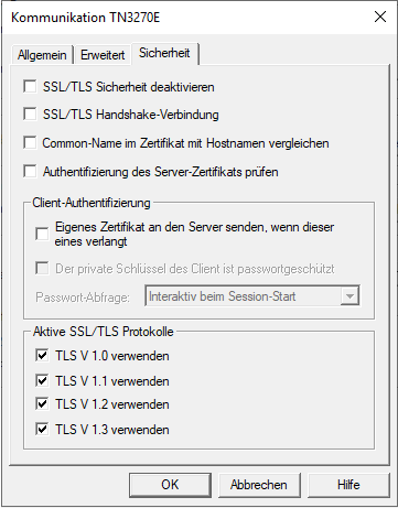 Kommunikation TN3270(E) f&uuml;r Anzeige-Sessions - Sicherheit