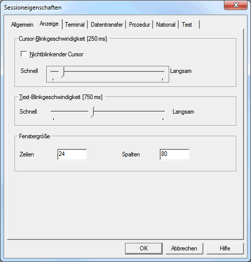 Session-Eigenschaften - Anzeige (f&uuml;r VT-Typen)