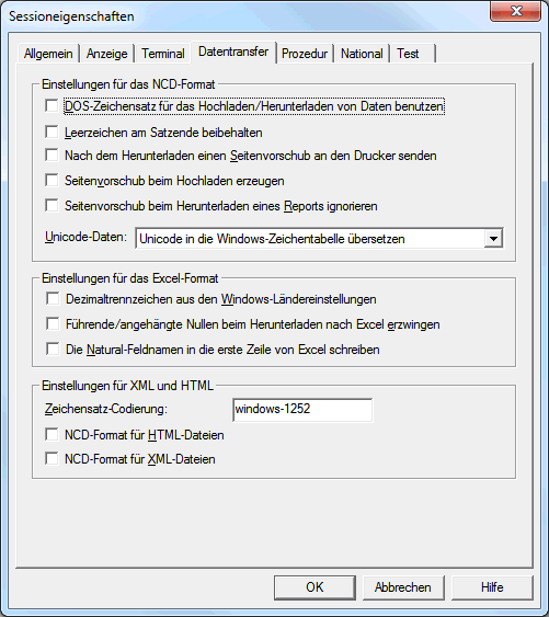 Session-Eigenschaften - Datentransfer