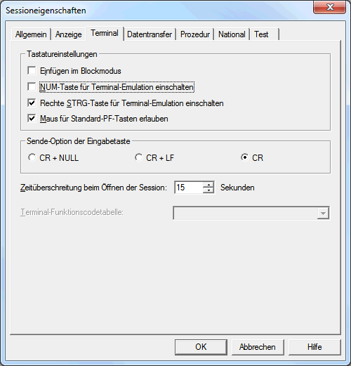 Session-Eigenschaften - Terminal (f&uuml;r VT-Typen)