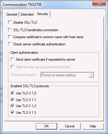 Communication - TN3270(E) for display sessions - Security