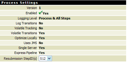 Process Settings example