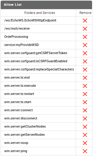 Allow list that includes web services that do not belong to the namespace