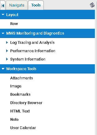 Tools tab of the left hand side menu in My webMethods