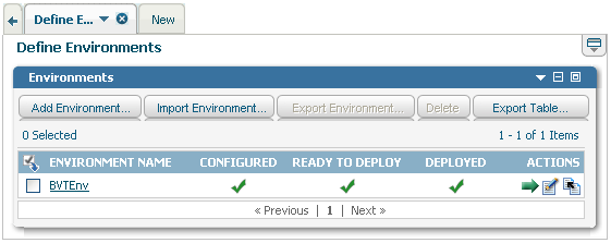 Define Environments page