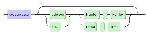 SequenceExpr | SequenceExpr (between | betw) Number, Number |  SequenceExpr (between | betw) Literal, Literal 