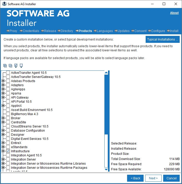 product selection tree panel